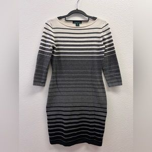 Lauren by Ralph Lauren Sweater Striped Dress in Black and Grey Size Small